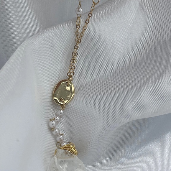 Elegant Layered White Agate Gold Wrapped Pendant With Accent Dainty Pearls - Picture 5 of 8